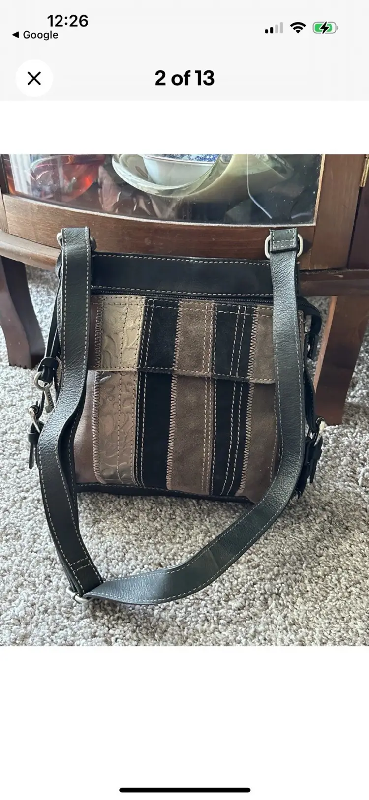 Fossil Vintage Black Brown Leather Patchwork Crossbody Organizer Bag EUC