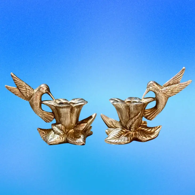 Vintage Gorham Heritage Hummingbird Flower Silverplated Taper Candleholders, Pair Made in Italy (KK)
