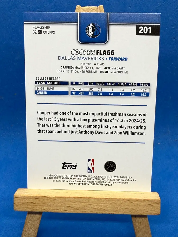 2025-26 Topps Cooper Flagg RC #201 Dallas Mavericks