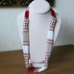 Seed Bead Statement Necklace White and Red