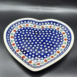 Polish Pottery Peacock Heart Tray