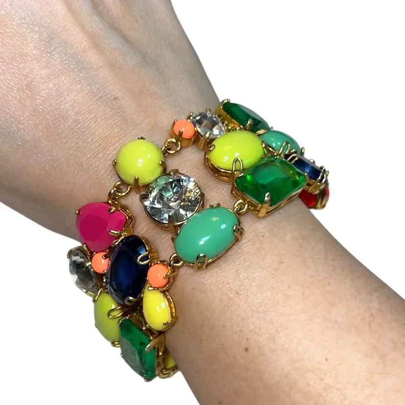 Vintage J Crew Large Wide Multi Color Rhinestone Bracelet 7.5”  UV Glow!