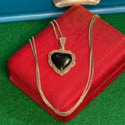 Sterling 925 Silver Heart Pendant And Chain Necklace Black Onyx & Marcasite 23”