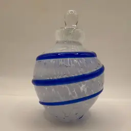 Modeled White Glass Applied Blue Twist Hand Blown Glass Perfume Bottle Delicate Dauber 4.5”