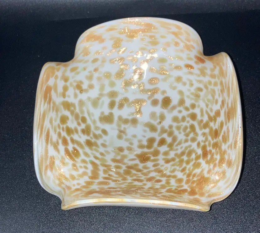 Italian Murano Sparkling Gold Flecks Glass Dish! 2” Tall 6 1/2” Wide.  No Condition Issues.