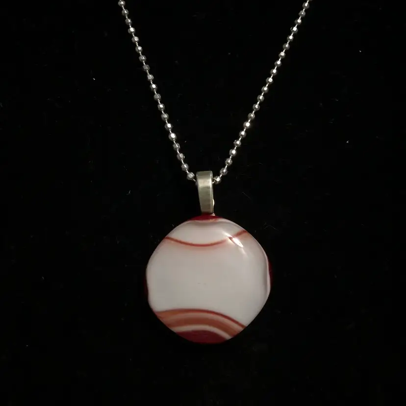 Unique White & Red Glass Pendant on Silver-Tone Necklace