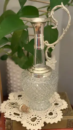 Vintage Silver Plate And Diamond Cut Glass Decanter