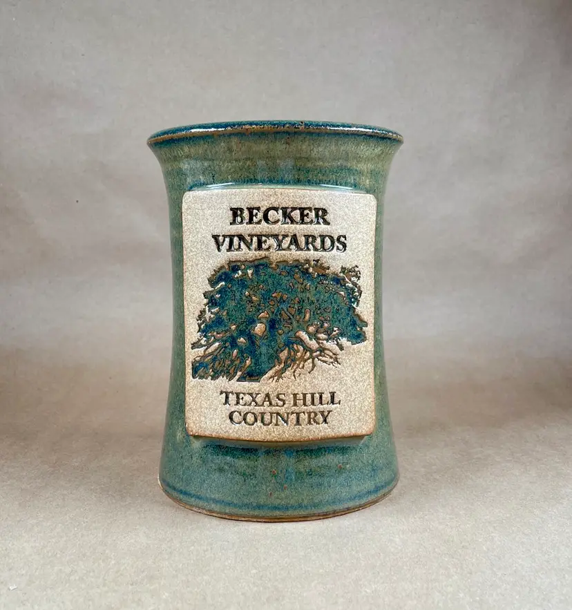 Signed Stamped Becker Vineyards Ceramic Wine Kitchen Makeup Art Brush Utensil Crock