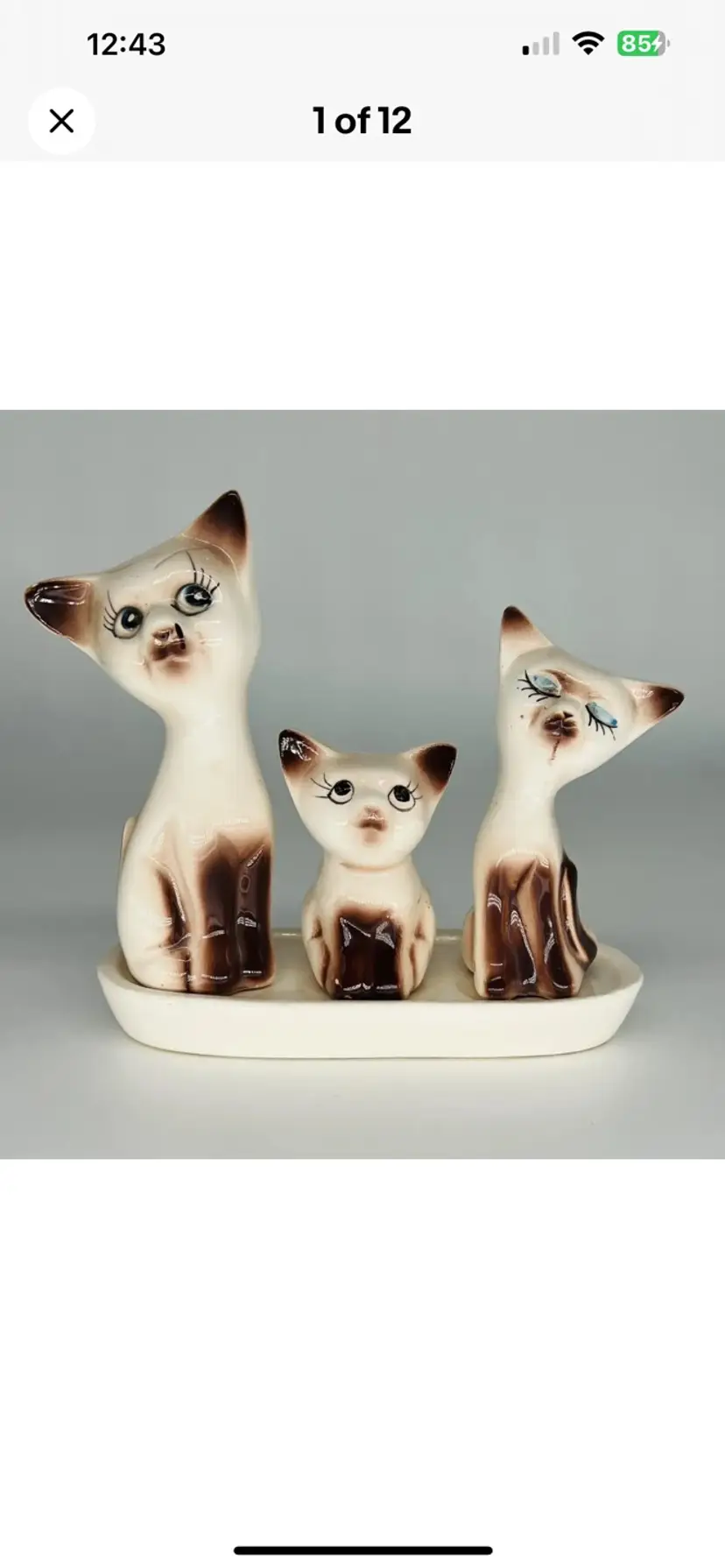 Vintage Ceramic Kitschy Siamese Cats Salt And Pepper Toothpick Holder And Under Tray