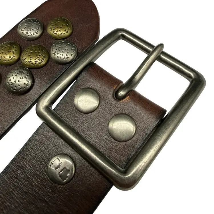 bed stu HEWITT  Leather Studded Belt Brown  Silver Gold Rivets Size M 31-36 Boho bed stu HEWITT Leather Studded Belt Brown Silver Gold Rivets  main image 4