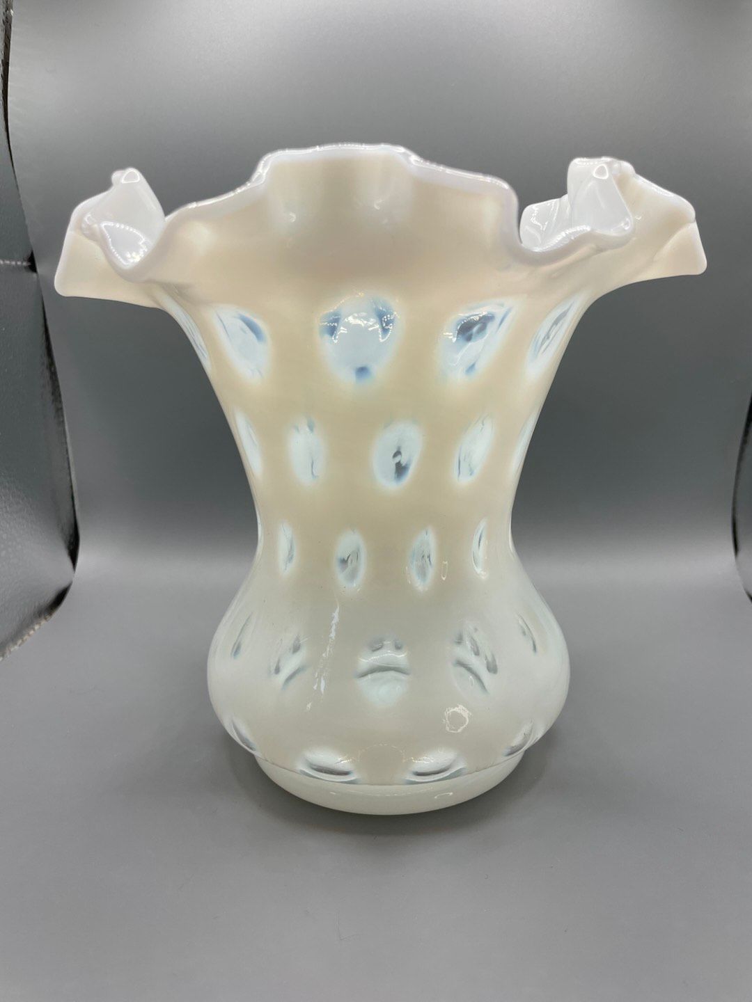 Niknax · Fenton Coin Dot Ruffle Vase French Opalescent 6”