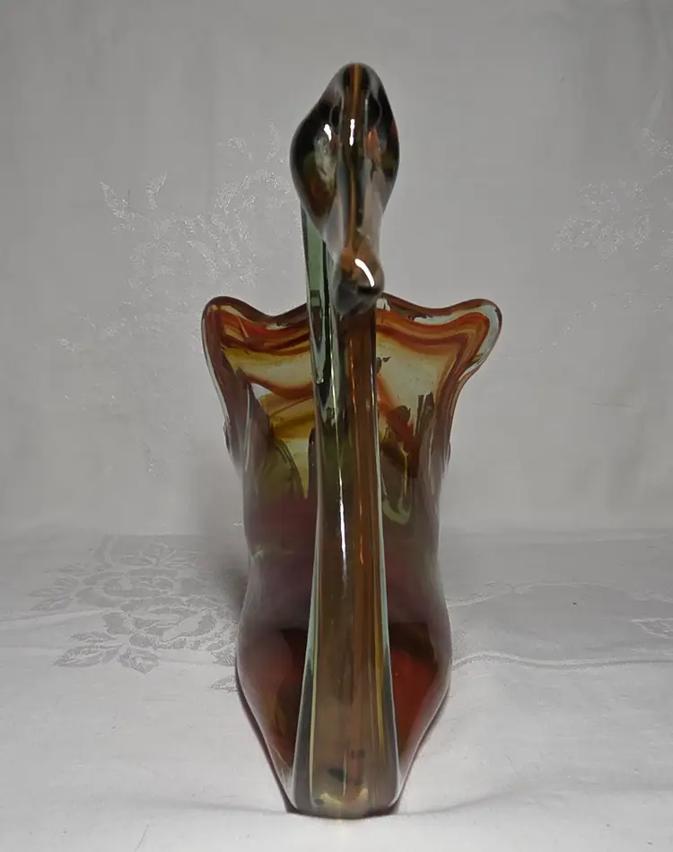 VTG. MCM SOONER ART GLASS MURANO STYLE BROWN/AMBER SWIRL SWAN CENTERPIECE