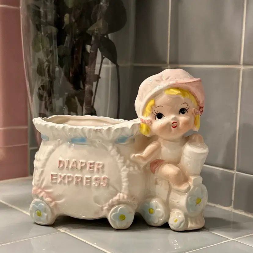 Adorable Vintage Mid-Century  Diaper Express Nursery Train Planter
