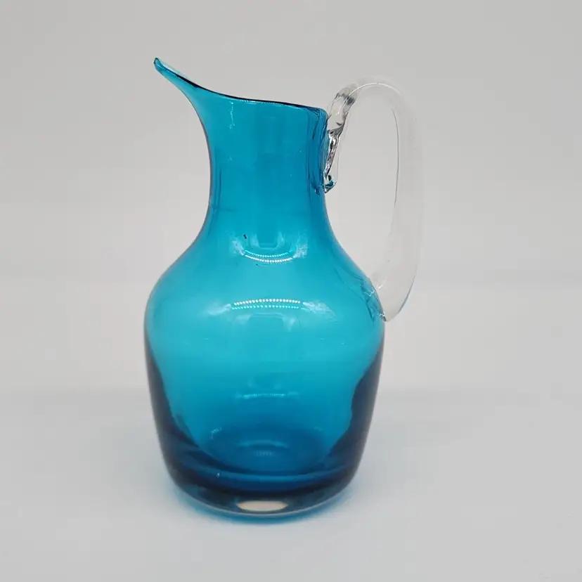 Whitefriars Cobalt Blue Glass Creamer Clear Handle MCM VTG  5"