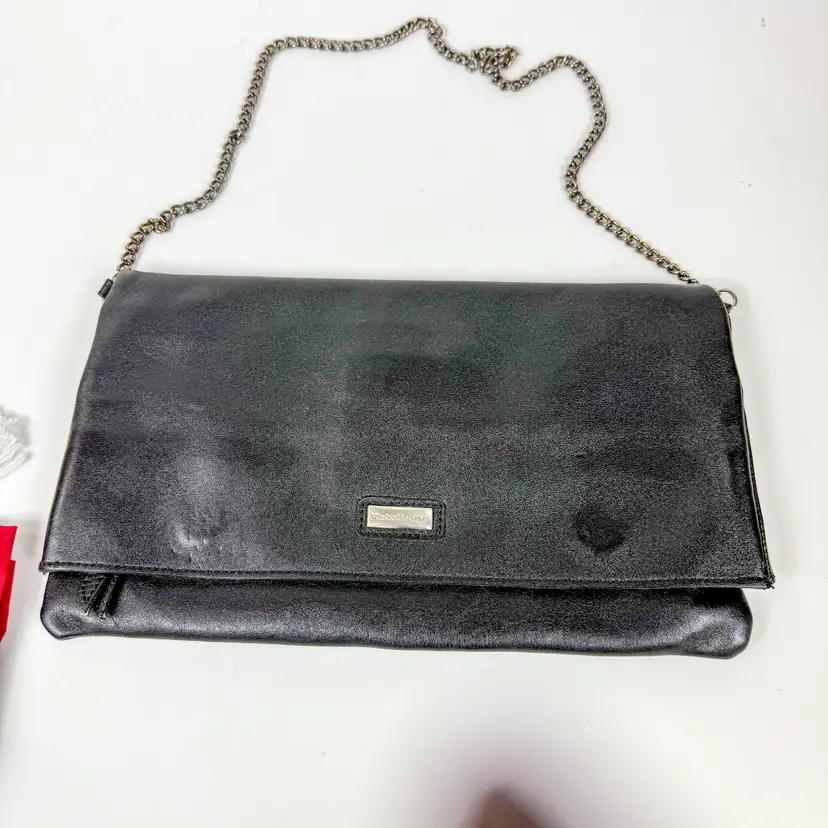Black Genuine Leather Fold Over Purse