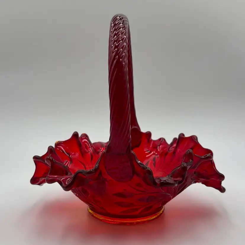 Fenton Amberina Ruby Red Glass Wildflower & Lace Basket
