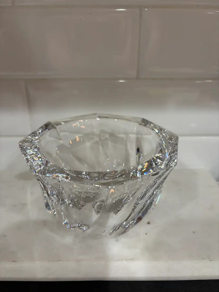 Orrefors Sweden Crystal Bowl Swirl Candy Dish Signed