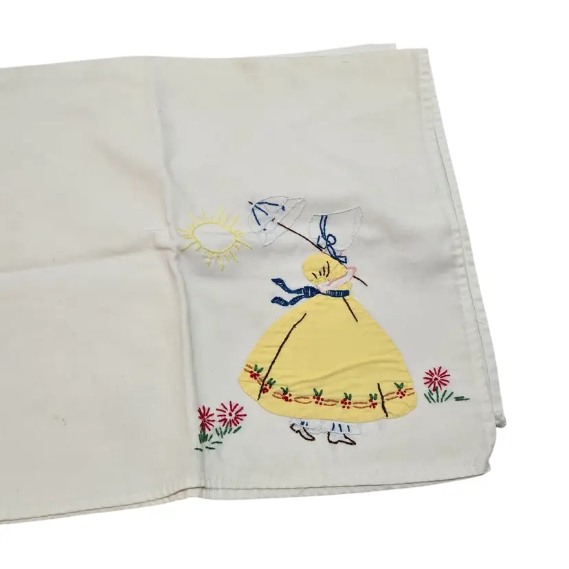 Vtg Embroidered Girl in Yellow Dress Flour Sack Towel