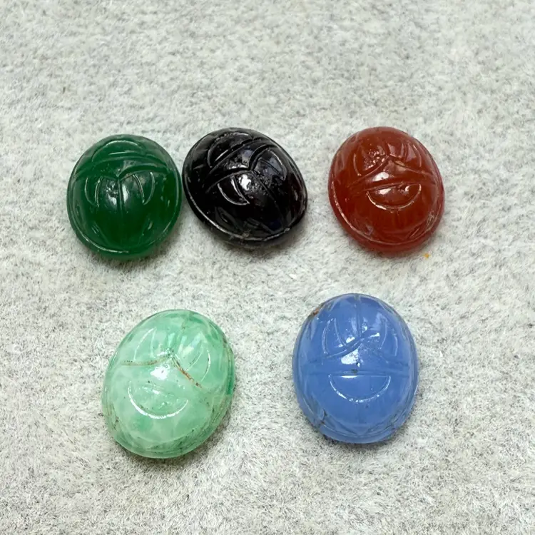 Set of 5 Carved Scarab Oval Cabochons Craft Repair Replace 1/2" long