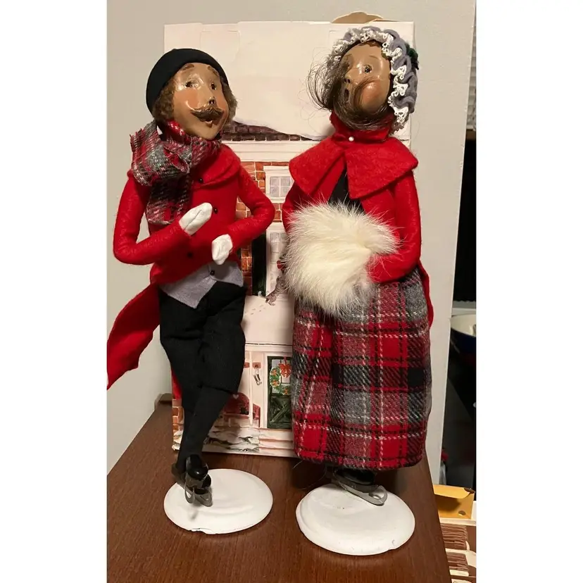 2 Byers Choice Skaters with Original Box, 1993 Woman and Man Limited Ed 14" Tall