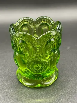 LE Smith Stars And Moon Green Glass Toothpick Holder