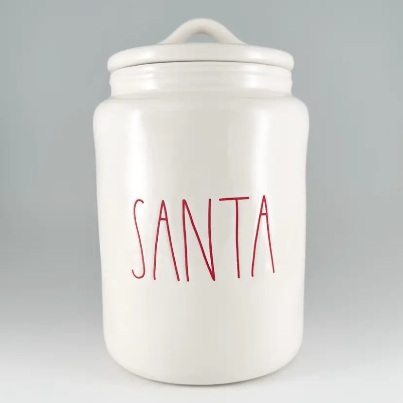 Rae Dunn White LL SANTA, Dimple Christmas Cookie Jar Kitchen Canister, Artisan Collection Magenta