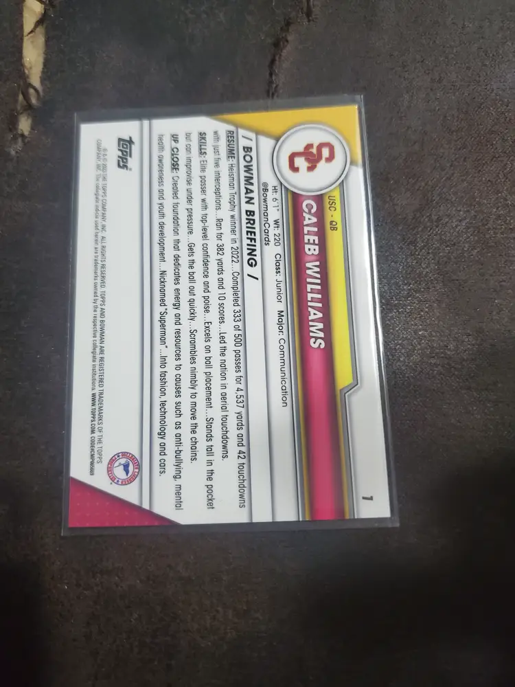2023 Bowman Chrome University Caleb Williams USC Bowman Chrome Card