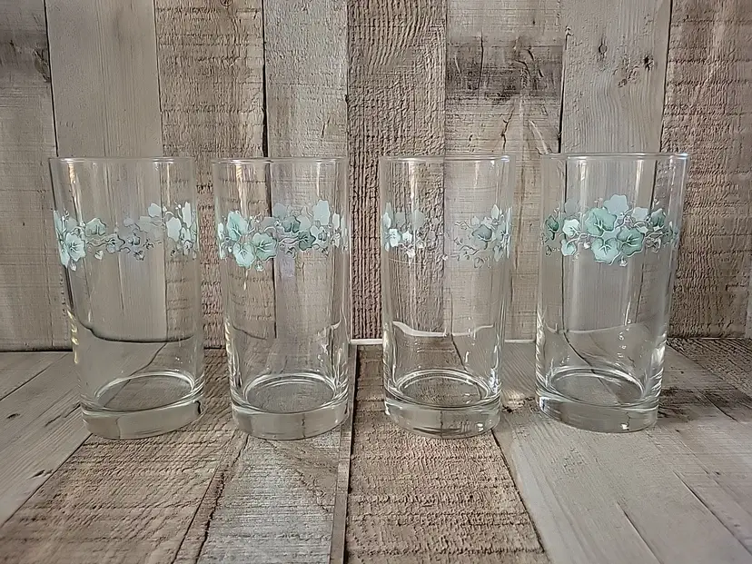 4 Corelle CALLAWAY Green Ivy 16oz Water Glass Tumblers Drinking Glasses Corning