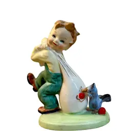Figurine Child W/bag of Cherries & Bluebird Vintage Japan
4-3/4” T x 4” L x 2-1/4” W