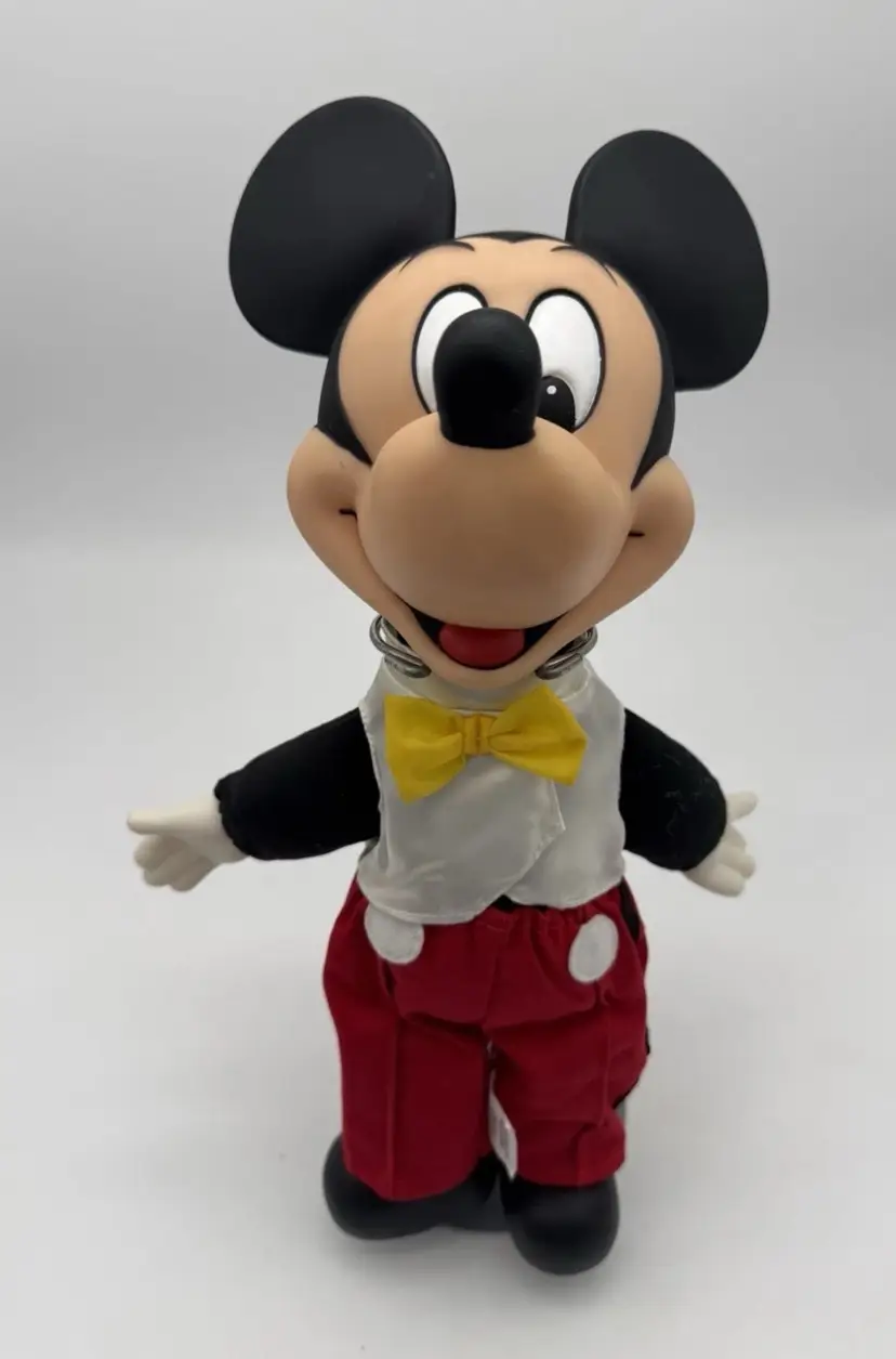 Vintage Mickey Mouse vinyl head 14” PLUSH DOLL Walt Disney World Tuxedo Bow Tie
