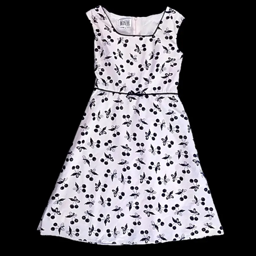 Yves Cossette Depeche Mode Pale Pink Black Cherry Print Dress Fits 4 6 Coquette