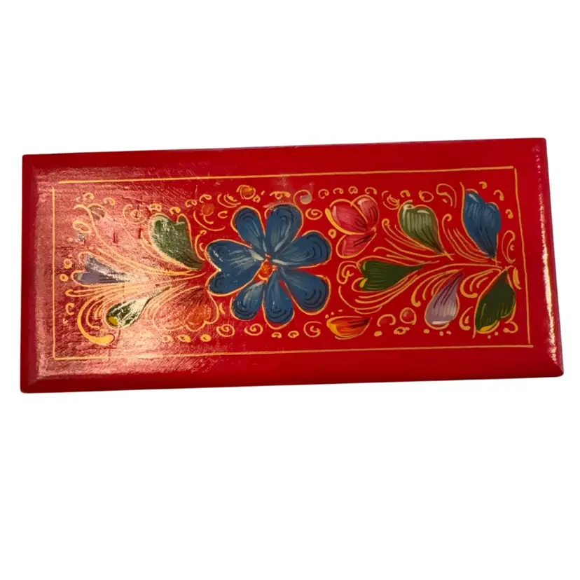 Red Hand painted Wood Box 7” X 3 1/4” X 2 1/4”