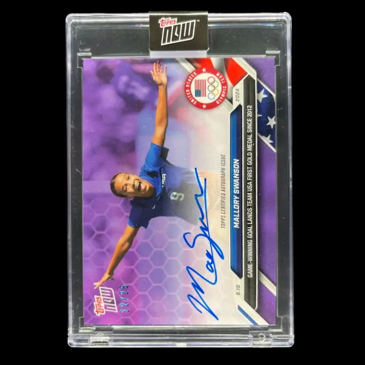Mallory Swanson 2024 Topps Now Olympic Team Autograph Purple 22/25 On Card Autograph USWNT Soccer Card