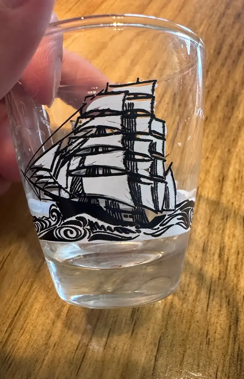 Double Sided Ship Shot Glass With Seagulls