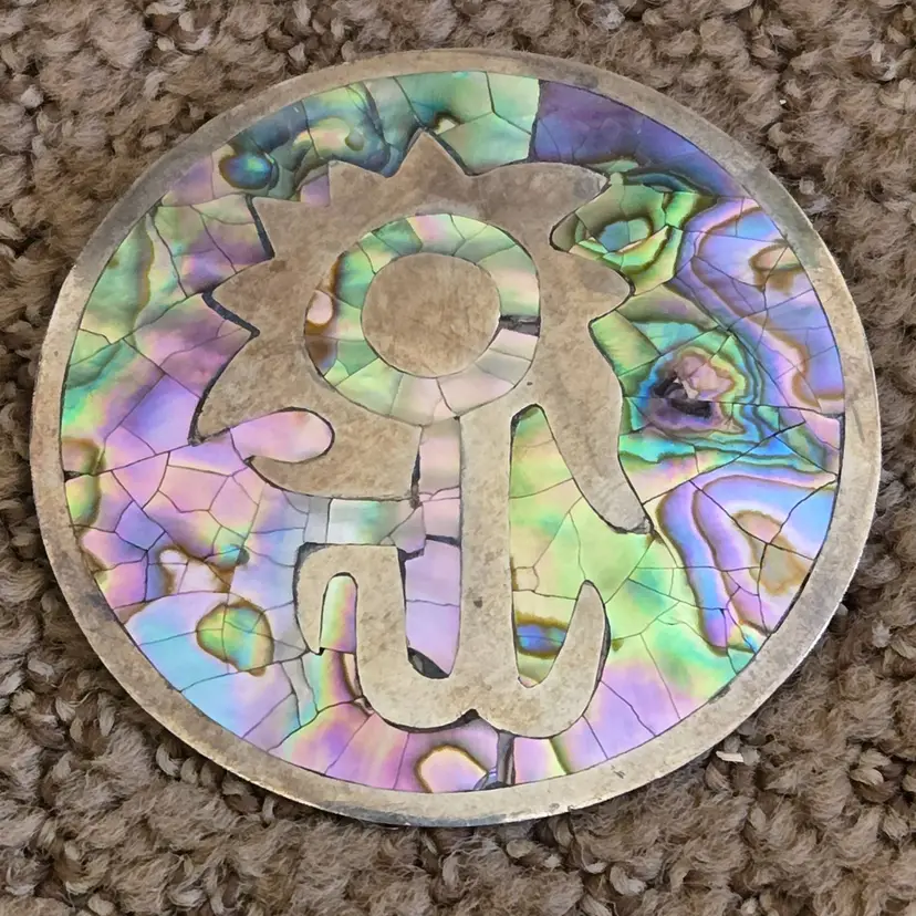 Mexican Abalone Sterling Silver Brooch Pin Signed with Embossed Stamp 2¼" Diameter Vintage