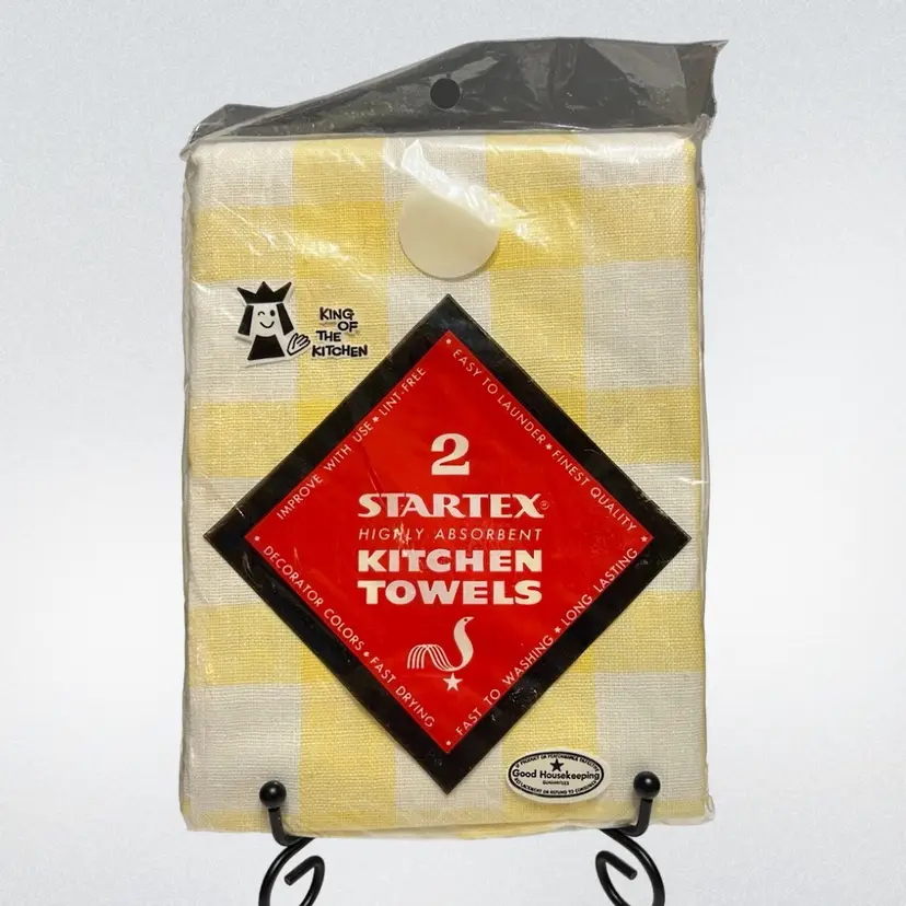 MARKDOWN! Startex Yellow And White Checked Kitchen Towels Set Of 2 Cut Size 16x30