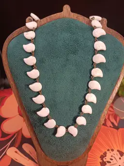 Vintage Czech Milk Glass Leaf Necklace.