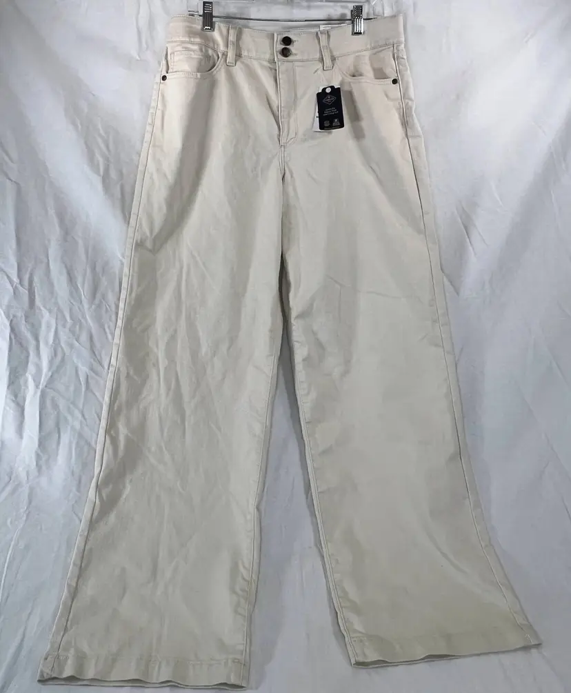 St. John’s Bay Women’s Beige Straight Leg Pants Size 12 | Stretch Cotton Casual Workwear