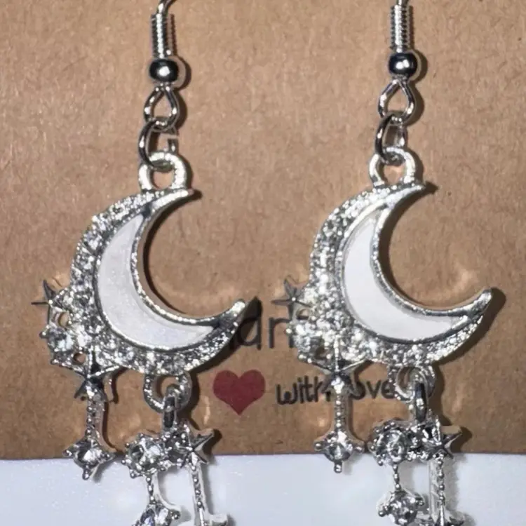 Moon & Stars Eclipse Charm Handmade Dangle/Fishhook Earrings