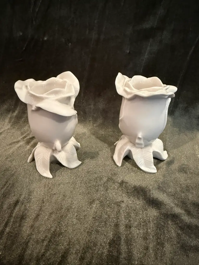 Beautiful Pair Of vintage Lenox Ivory Rosebud Taper Candlesticks Floral Gallery Collection 3 Inch