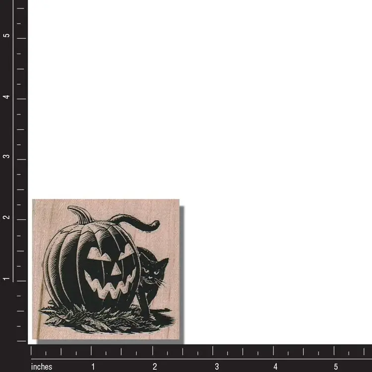 Cat With Pumpkin Halloween Rubber Stamp