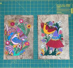 Mexican Folk Ark Amate Tree Bark Tropical Bird 2 Paintings + 2 Bird Magnets Lot