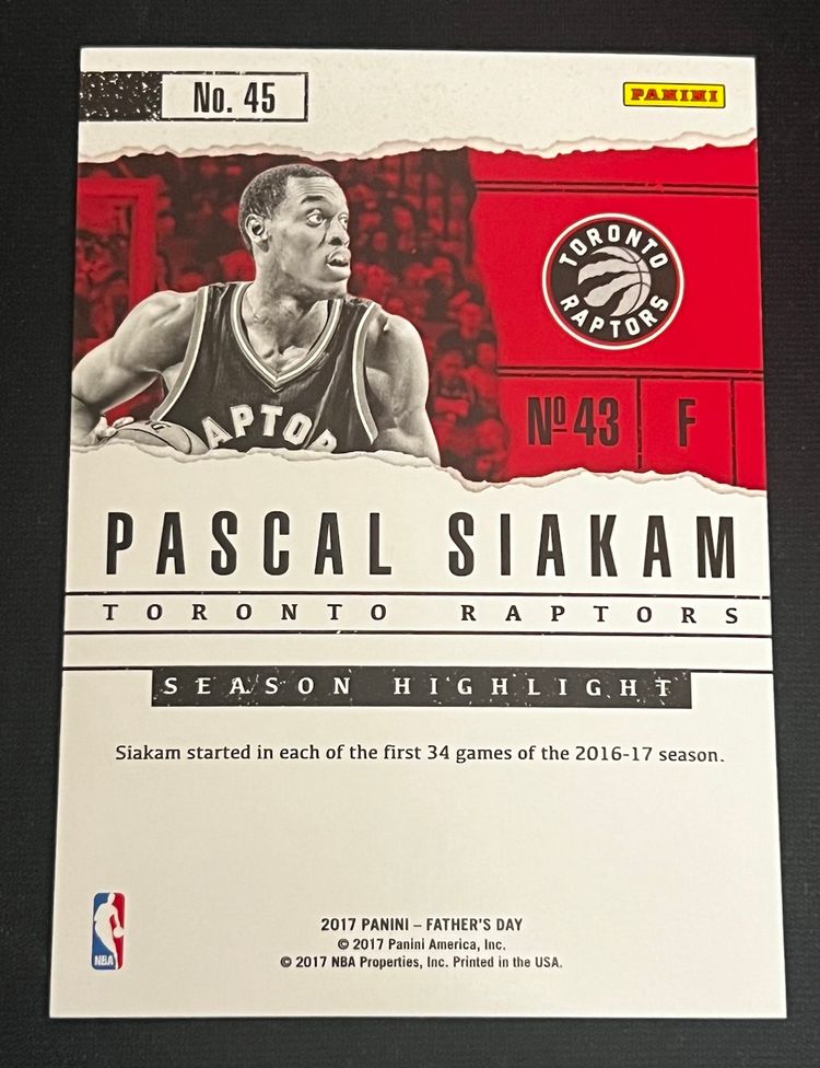 Pascal Siakam 2017 Panini Father's Day /499 #45 Rookie Card RC Indiana Pacers