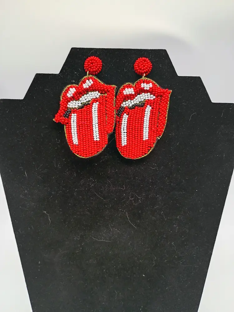 Rolling Stones Lips & Tongue Beaded Dangle Pierced Earrings