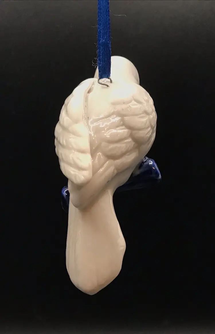 Porcelain white/blue bird ornament