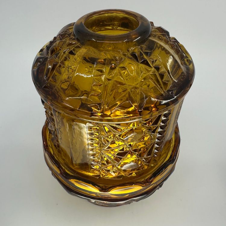 Vintage Indiana Glass Stars & Bars Amber Glass Fairy Lamp