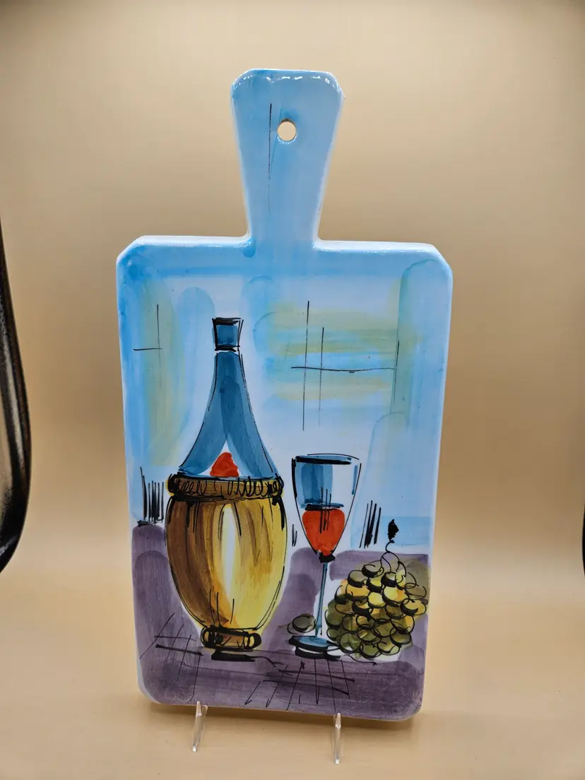 Ceramic Wall Hang w/Wine, Decanter, Grape Design 13.5" x 6.5", Italy