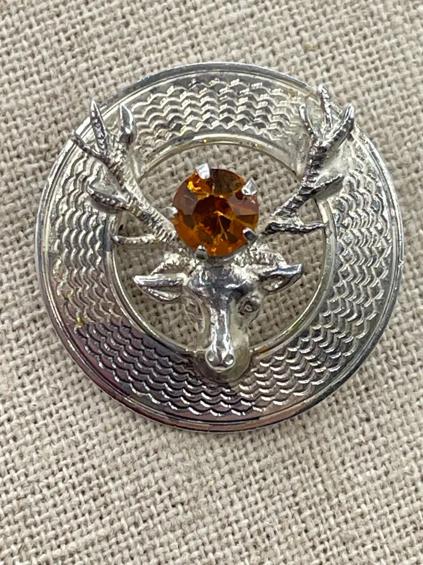 Scottish Silver Brooch Stag And Glass Citrine 1940’s.  Ward Brothers