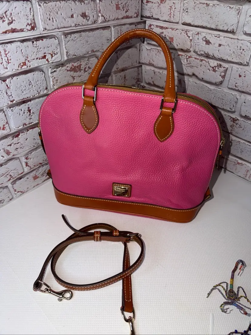 Dooney & Bourke Pebble Leather Zip Satchel Pink Double Handle Bag