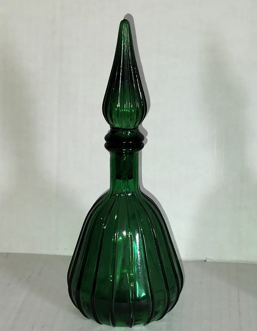 #01 Vintage MCM, Empoli Italy, Emerald Green, Mini Genie Bottle with Stopper, 2 Available!